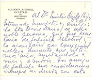 [Tarjeta] [1960], Montevideo, Uruguay [al] Sr. Ministro Emilio Oribe