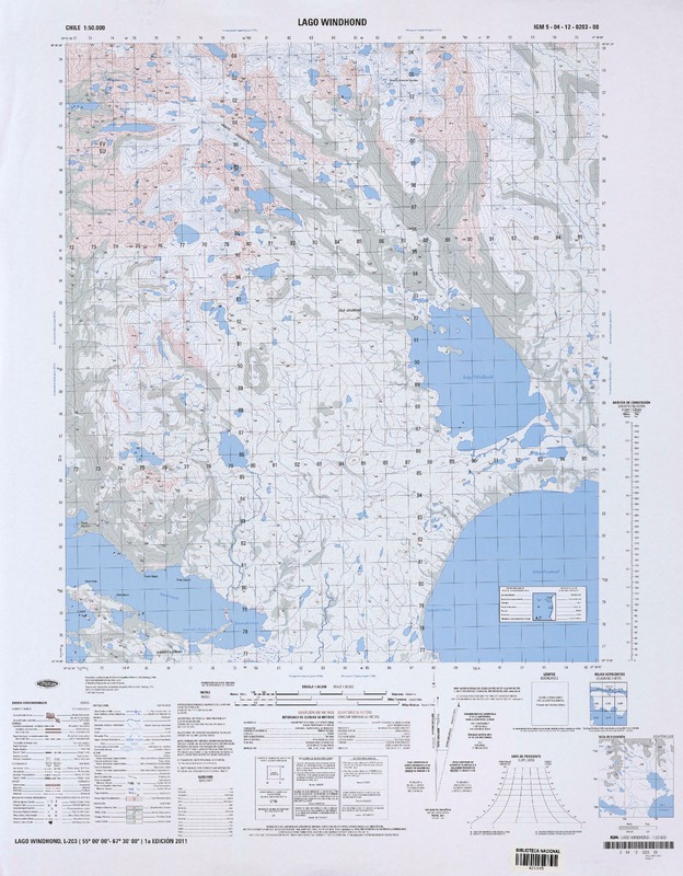 Lago Windhond (55° 00' 00" - 67° 30' 00")  [material cartográfico] Instituto Geográfico Militar de Chile.