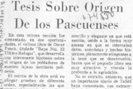 Tesis sobre origen de los pascuenses Tesis sobre origen de los pascuenses