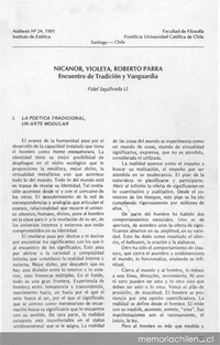Nicanor, Violeta, Roberto Parra, encuentro de tradicin y vanguardia