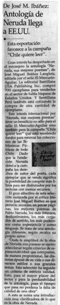 Antologa de Neruda llega a EE.UU.