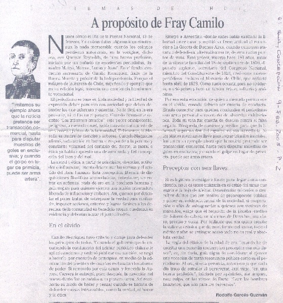 A propsito de Fray Camilo