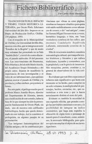 Fichero bibliogrfico  [artculo] Carlos Ren Ibacache.