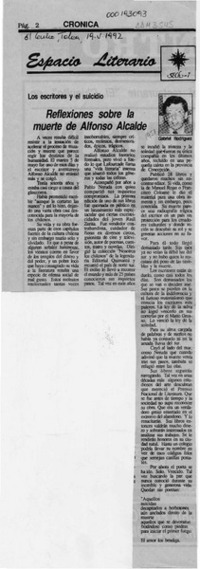 Reflexiones sobre la muerte de Alfonso Alcalde  [artculo] Gabriel Rodrguez.