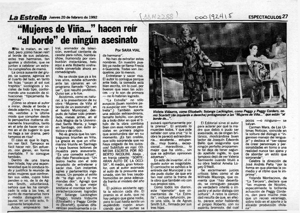 "Mujeres de Via -- " hacen reir "al borde" de ningn asesinato  [artculo] Sara Vial.