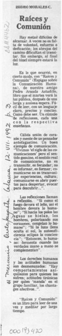 Races y comunin  [artculo] Isidro Morales C.