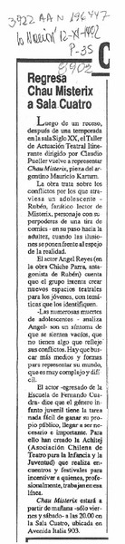 Regresa Chau Misterix a Sala Cuatro  [artculo].