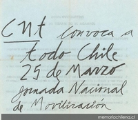 CNT convoca a todo Chile, 25 de marzo, jornada nacional de movilizacin