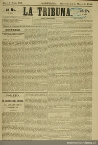 Primera plana del diario La Tribuna, 15 de mayo de 1850