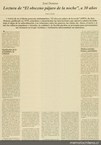 Lectura de El obsceno pájaro de la noche, a 30 años