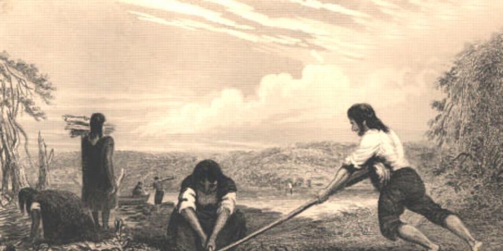 Indígenas chilotes arando "a luma", hacia 1834