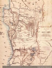 Plano de Arauco y Valdivia con la designación de la antigua i nueva línea de frontera contra los indios : 1870