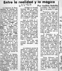 Entre la realidady lo mágico  [artículo] Andrés Sabella.