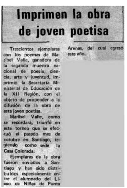 Imprimen la obra de joven poetisa.