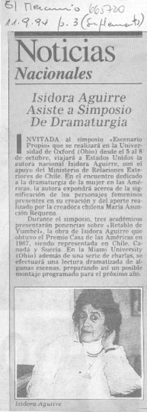 Isidora Aguirre asiste a simposio de dramaturgia.