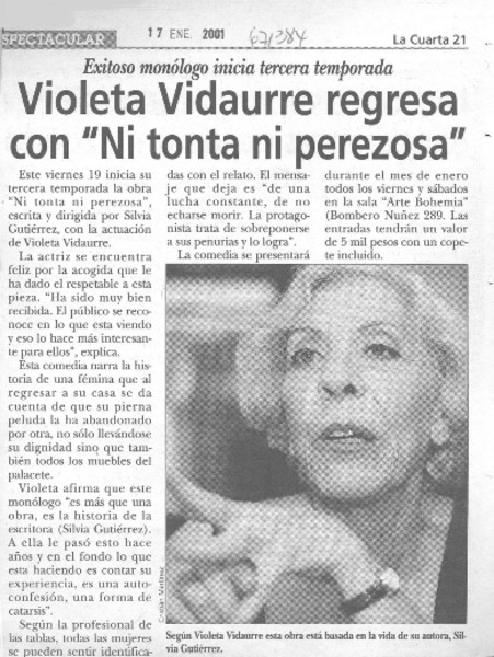 Violeta Vidaurre regresa con "Ni tonta ni perezosa".