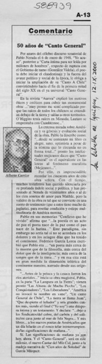 50 años de "Canto General"  [artículo] Alberto Carrizo