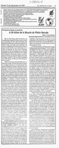 A 26 años de la muerte de Pablo Neruda  [artículo] Héctor Coloma Herrera