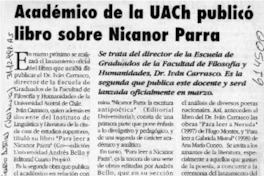 Académico de la UACh publicó libro sobre Nicanor Parra  [artículo]
