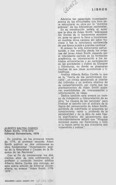 Adam Smith 1776-1976  [artículo] Eugenio García-Díaz.