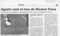 Agosto será el mes de Nicanor Parra  [artículo]