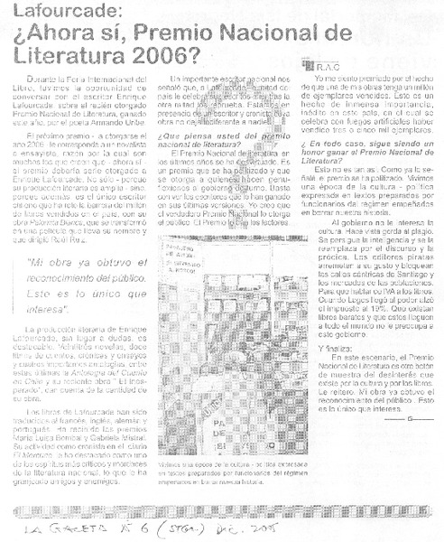 ¿Ahora sí, Premio Nacional de Literatura 2006?