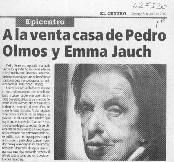 A la venta casa de Pedro Olmos y Emma Jauch  [artículo]