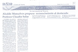 Alcalde Monsalves propuso reconocimiento al destacado profesor Claudio Solar