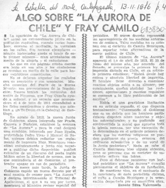 Algo sobre "La Aurora de Chile" y Fray Camilo
