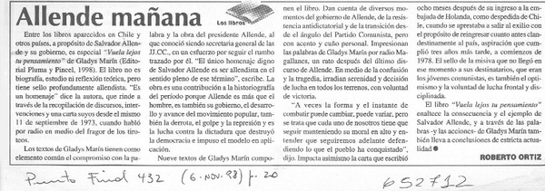 Allende mañana  [artículo] Roberto Ortiz