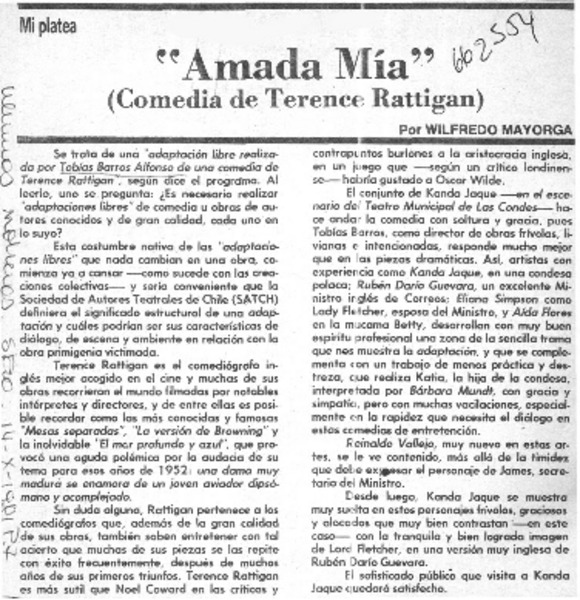 Amada mía"  [artículo] Wilfredo Mayorga.