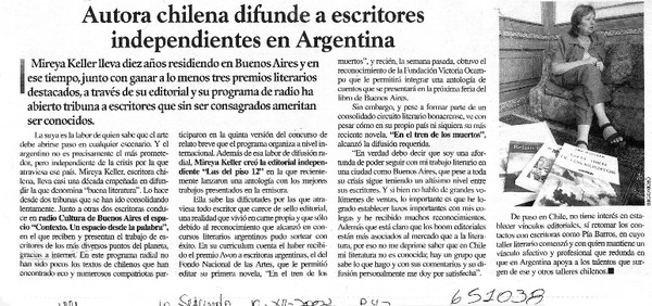 Autora chilena difunde a escritores independientes en Argentina  [artículo]