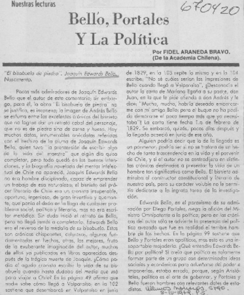 Bello, Portales y la política