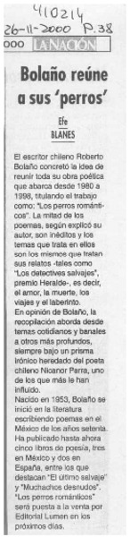 Bolaño reúne a sus "perros"  [artículo]