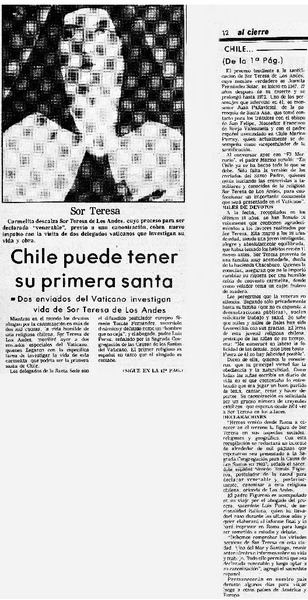 Chile puede tener su primera santa.