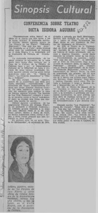Conferencia sobre teatro dicta Isidora Aguirre.  [artículo]
