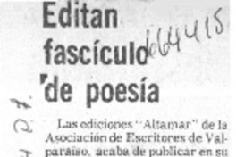 Editan fascículo de poesía.  [artículo]