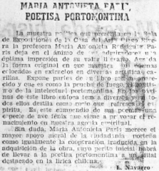 María Antonieta Paris, poetisa portomontina