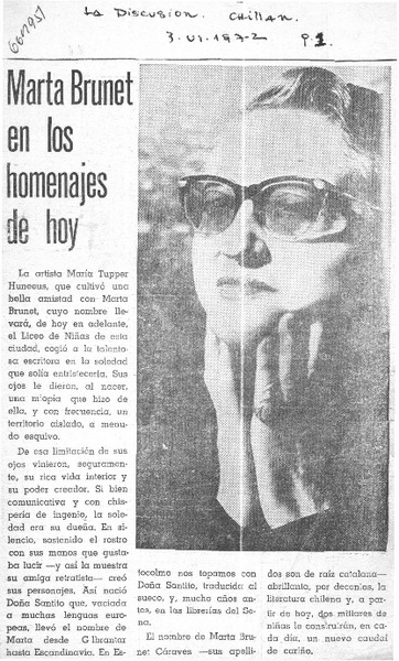 Marta Brunet en los homenajes de hoy.  [artículo]