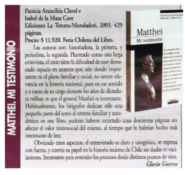 Matthei. Mi testimonio