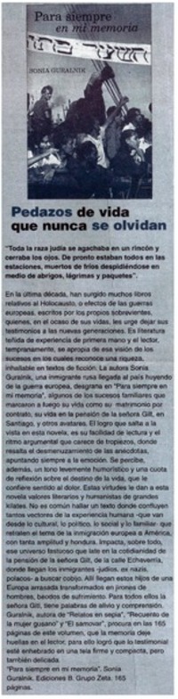 Pedazos de vida que nunca se olvidan