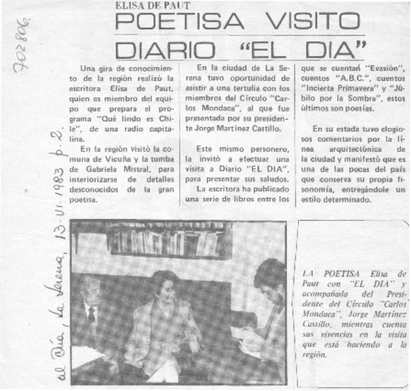 Poetisa visitó diario "El día".