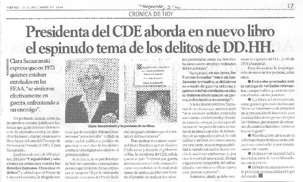 Presidenta del CDE aborda en nuevo libro el espinudo tema de los delitos de DD.HH.