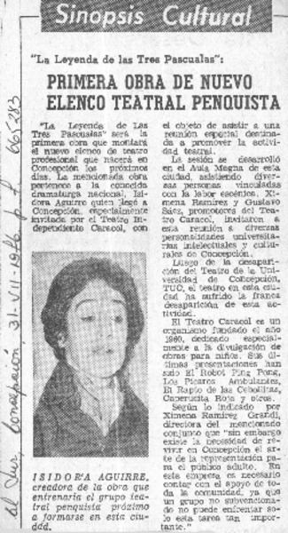Primera obra de nuevo elenco teatral penquista.  [artículo]