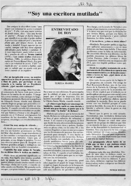 "Soy una escritora mutilada" : [entrevista]