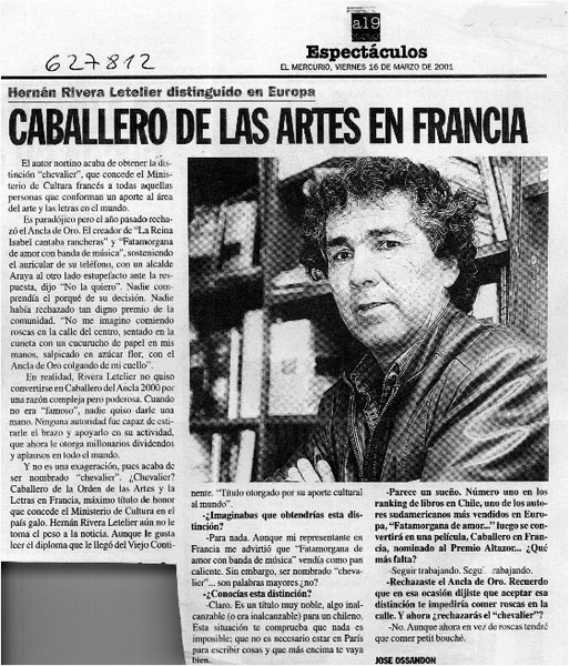 Caballeros de las artes en Francia  [artículo] José Ossandón