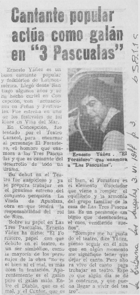 Cantante popular actúa como galán en "3 pascualas".