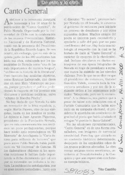 Canto General  [artículo] Tito Castillo