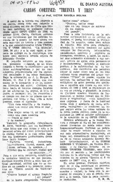 Carlos Cortinez, "Treinta y tres"  [artículo] Raviola Molina, Víctor.