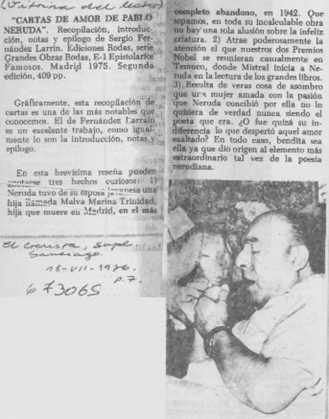 Cartas de amor de Pablo Neruda.
